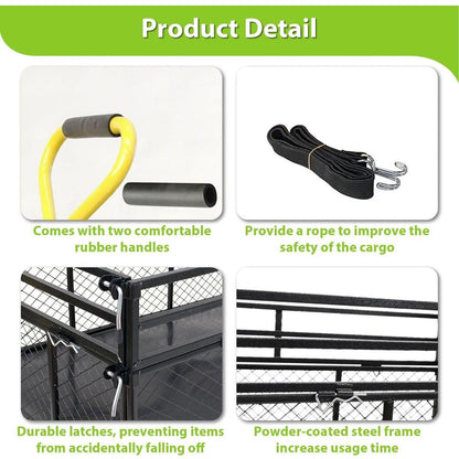 Steel Garden Cart, Heavy Duty 1400 lbs Capacity, with Removable Mesh Sides to Convert into Flatbed, Utility Metal Wagon with 2-in-1 Handle and 16 in Tires, Perfect for Garden, Farm, Yard