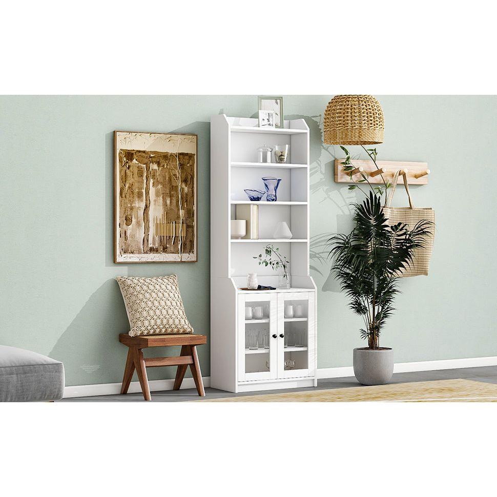 Elegant Tall Cabinet with Acrylic Board Door, Versatile Sideboard with Graceful Curves, Contemporary Bookshelf with Adjustable Shelves for Living Room, White