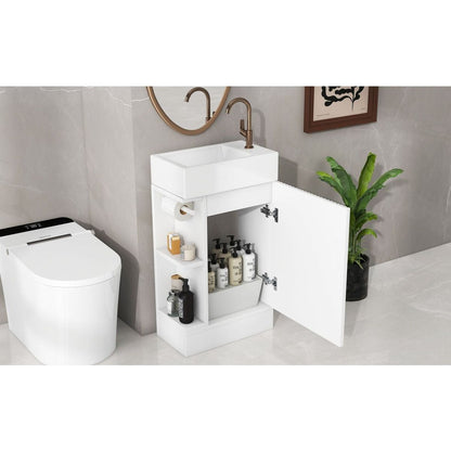 18.6" Bathroom Vanity with Sink, Bathroom Vanity Cabinet with Two-tier Shelf, Left or Right Orientation, White