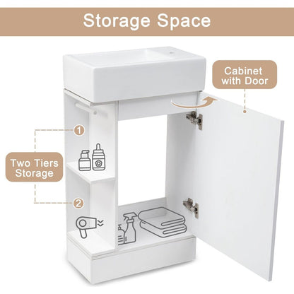 18.6" Bathroom Vanity with Sink, Bathroom Vanity Cabinet with Two-tier Shelf, Left or Right Orientation, White