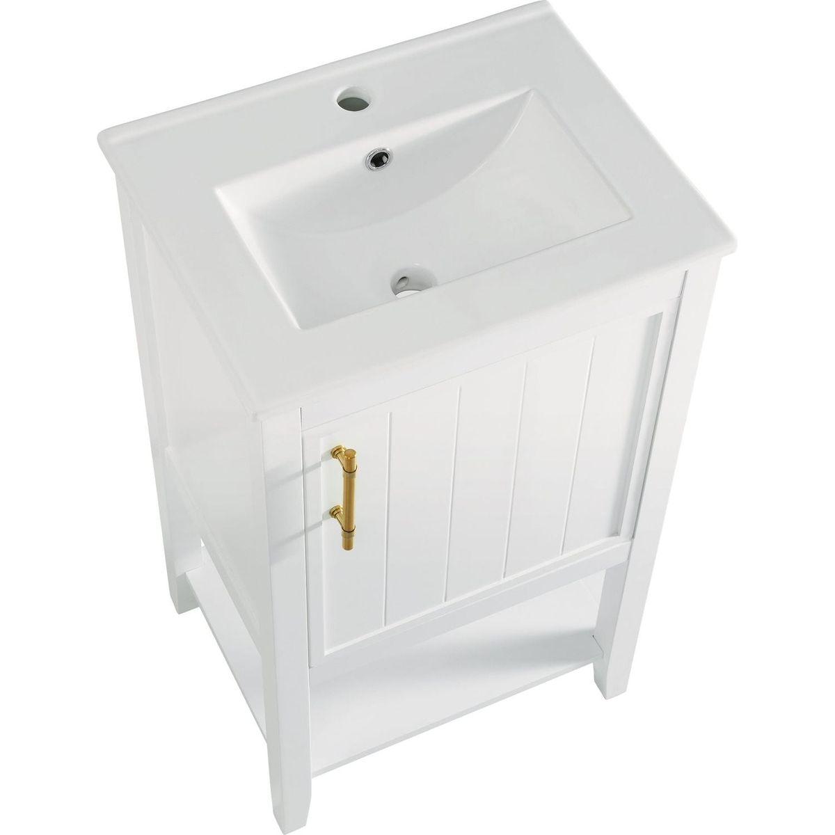 20" Bathroom Vanity with Sink, Bathroom Cabinet with Soft Closing Door, Storage Rack and Open Shelf, White