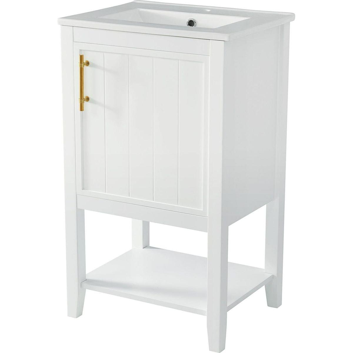 20" Bathroom Vanity with Sink, Bathroom Cabinet with Soft Closing Door, Storage Rack and Open Shelf, White