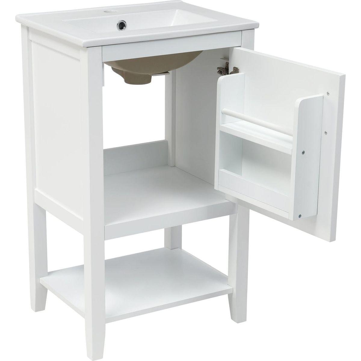 20" Bathroom Vanity with Sink, Bathroom Cabinet with Soft Closing Door, Storage Rack and Open Shelf, White