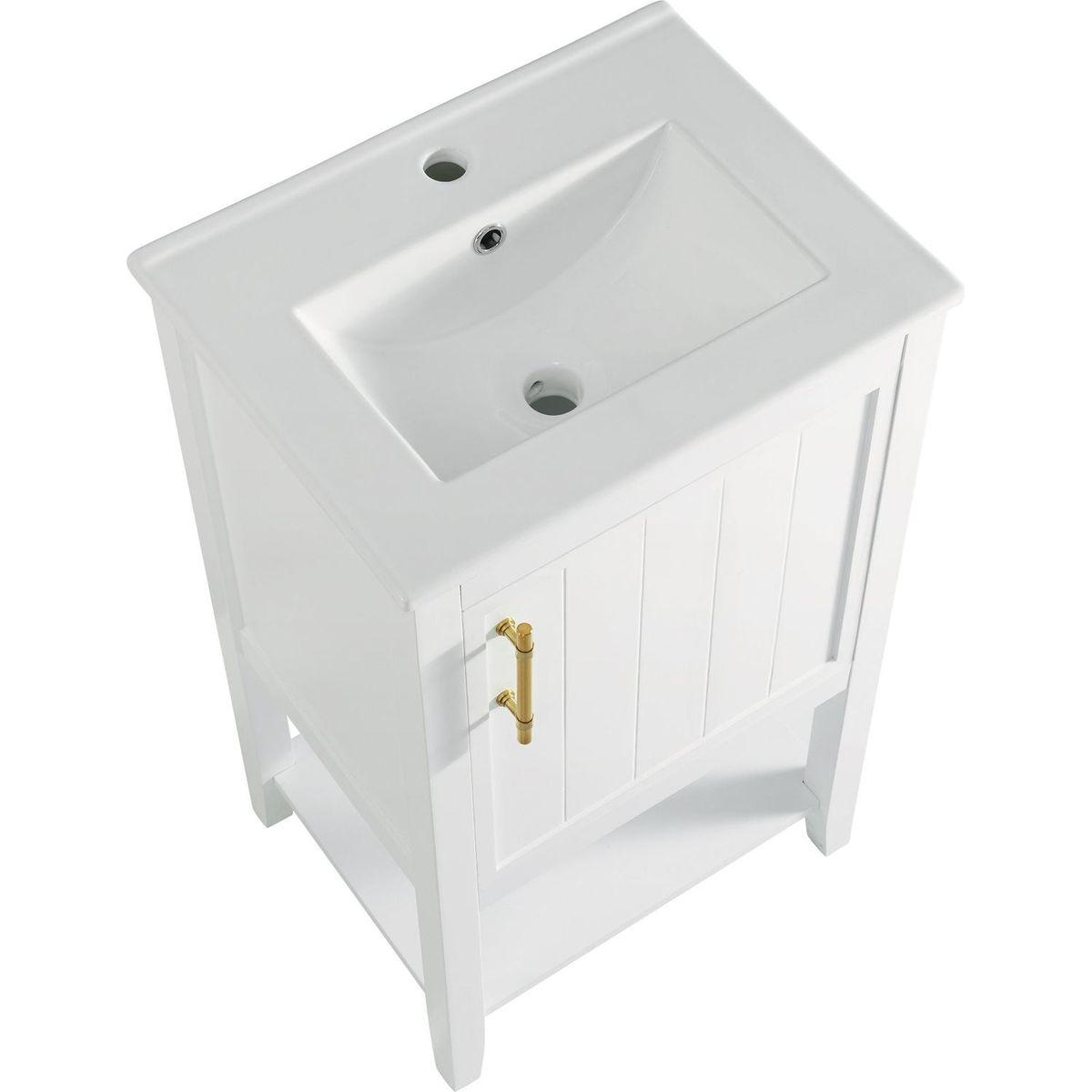 20" Bathroom Vanity with Sink, Bathroom Cabinet with Soft Closing Door, Storage Rack and Open Shelf, White