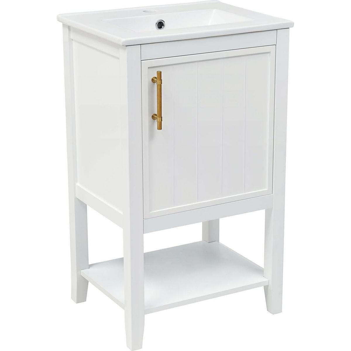 20" Bathroom Vanity with Sink, Bathroom Cabinet with Soft Closing Door, Storage Rack and Open Shelf, White