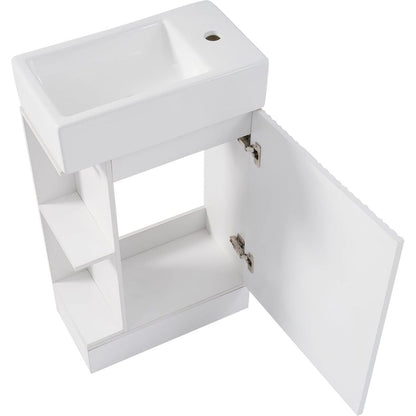 18.6" Bathroom Vanity with Sink, Bathroom Vanity Cabinet with Two-tier Shelf, Left or Right Orientation, White