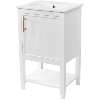 20" Bathroom Vanity with Sink, Bathroom Cabinet with Soft Closing Door, Storage Rack and Open Shelf, White