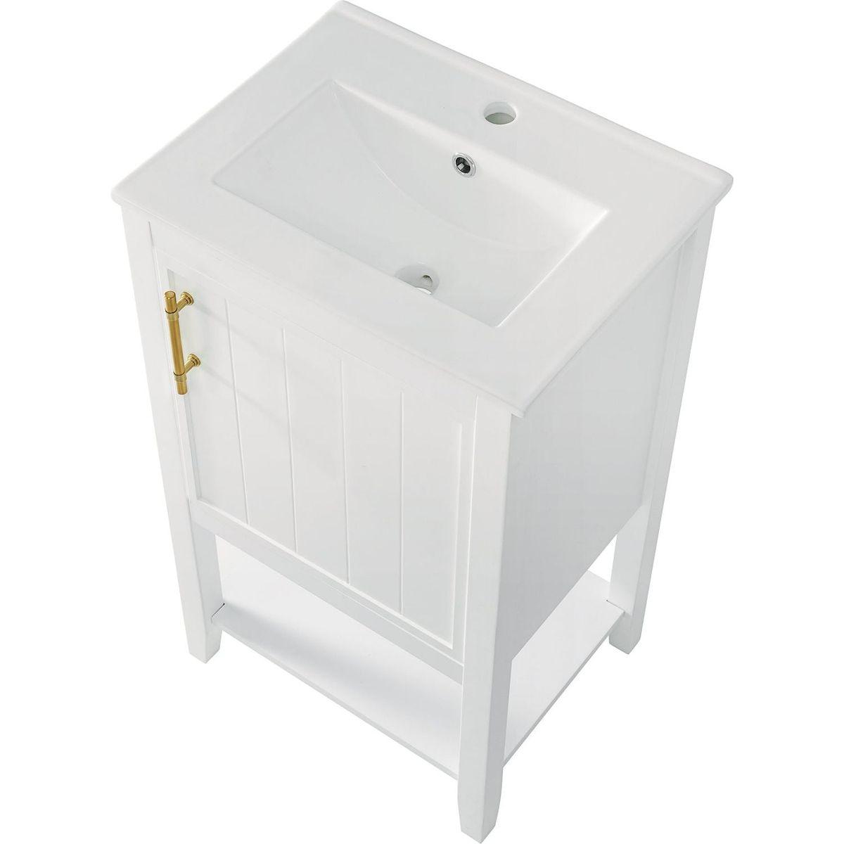 20" Bathroom Vanity with Sink, Bathroom Cabinet with Soft Closing Door, Storage Rack and Open Shelf, White