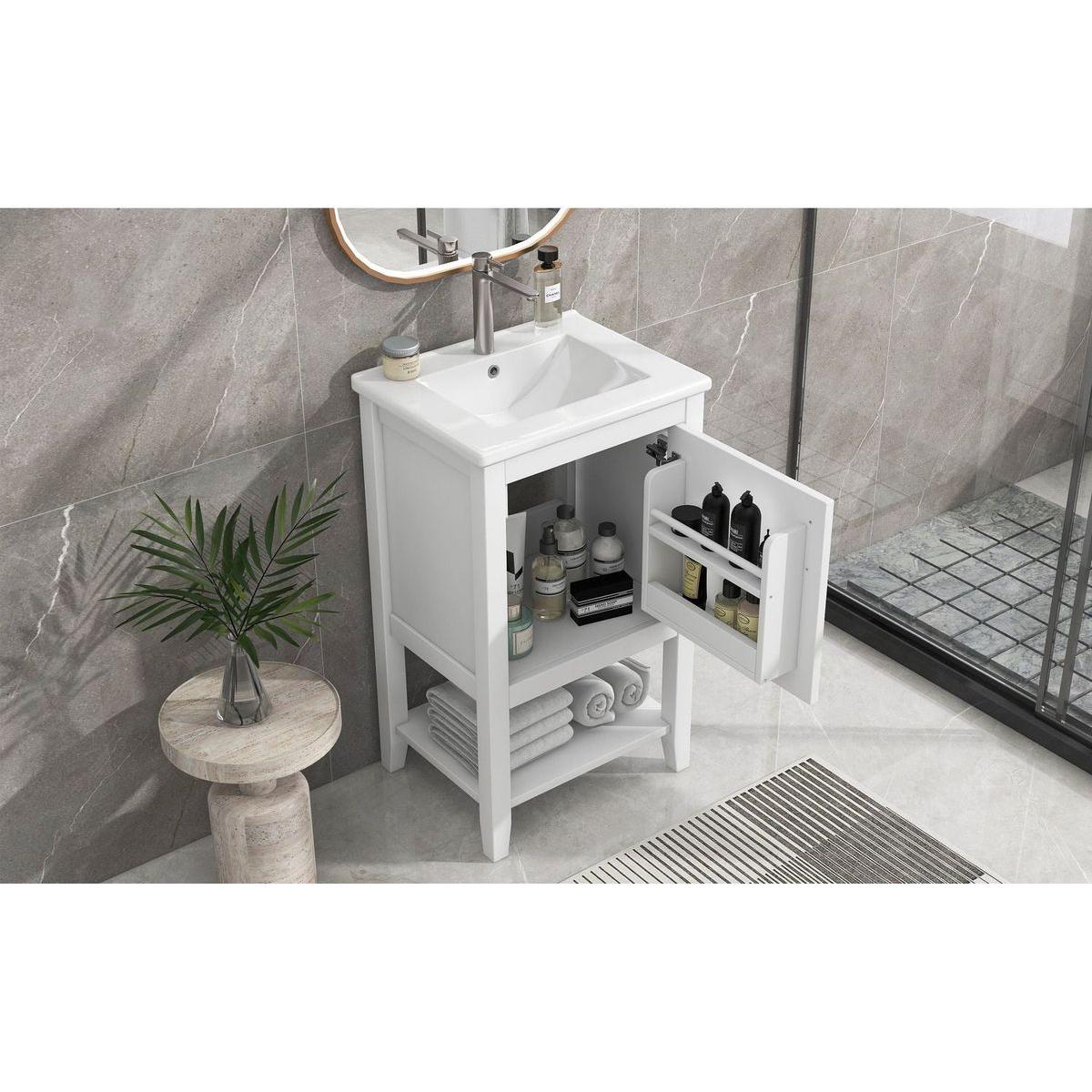 20" Bathroom Vanity with Sink, Bathroom Cabinet with Soft Closing Door, Storage Rack and Open Shelf, White