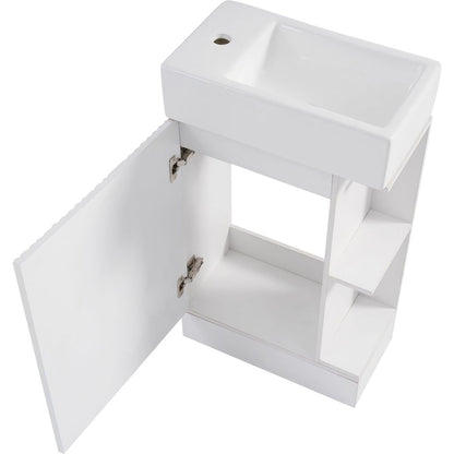 18.6" Bathroom Vanity with Sink, Bathroom Vanity Cabinet with Two-tier Shelf, Left or Right Orientation, White