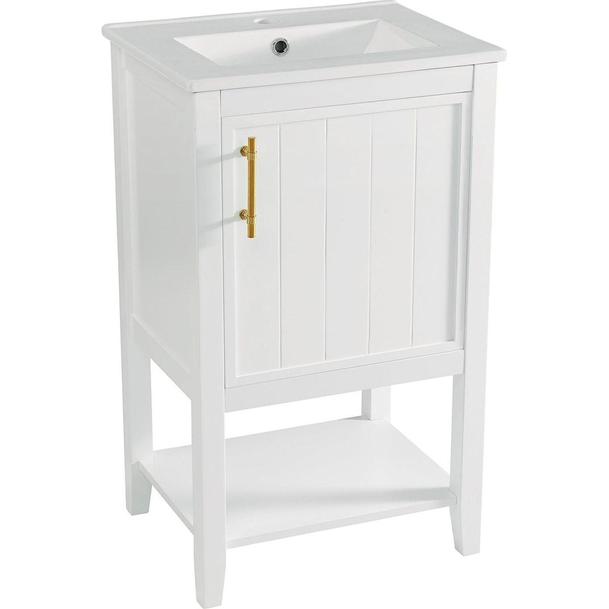 20" Bathroom Vanity with Sink, Bathroom Cabinet with Soft Closing Door, Storage Rack and Open Shelf, White