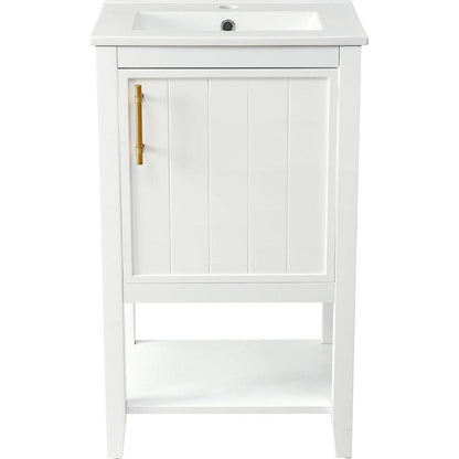 20" Bathroom Vanity with Sink, Bathroom Cabinet with Soft Closing Door, Storage Rack and Open Shelf, White