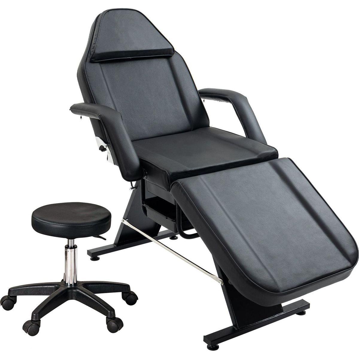 Massage Salon Tattoo Chair with Two Trays Esthetician Bed with Hydraulic Stool,Multi-Purpose 3-Section Facial Bed Table, Adjustable Beauty Barber Spa Beauty Equipment, Black