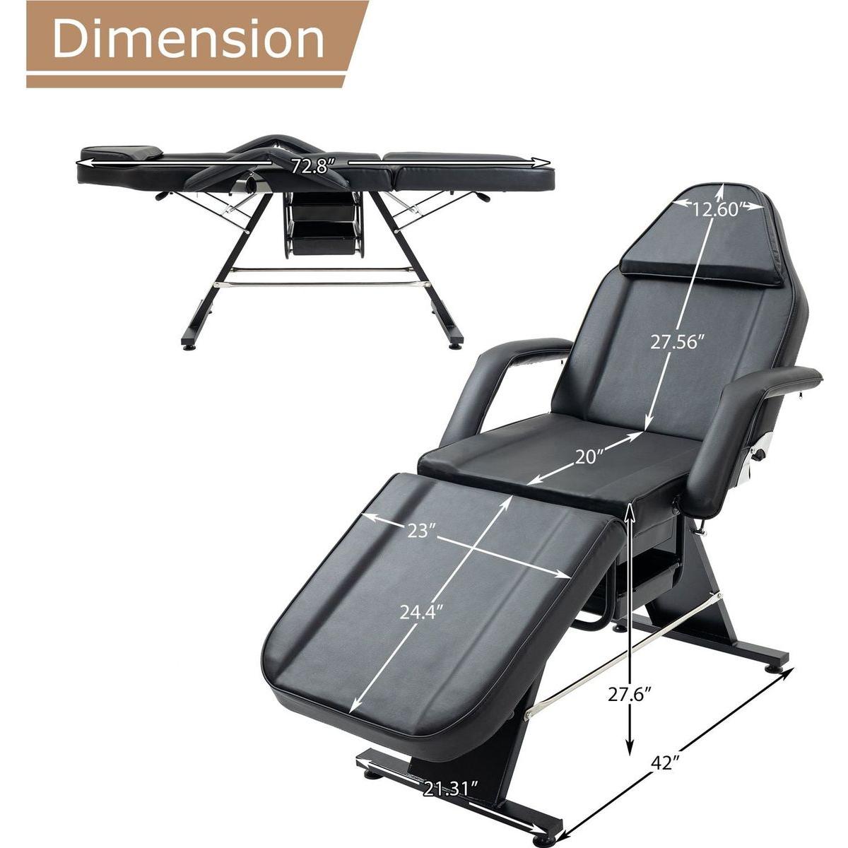 Massage Salon Tattoo Chair with Two Trays Esthetician Bed with Hydraulic Stool,Multi-Purpose 3-Section Facial Bed Table, Adjustable Beauty Barber Spa Beauty Equipment, Black