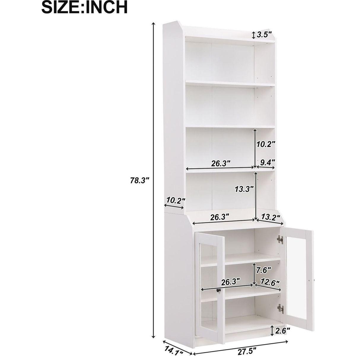 Elegant Tall Cabinet with Acrylic Board Door, Versatile Sideboard with Graceful Curves, Contemporary Bookshelf with Adjustable Shelves for Living Room, White