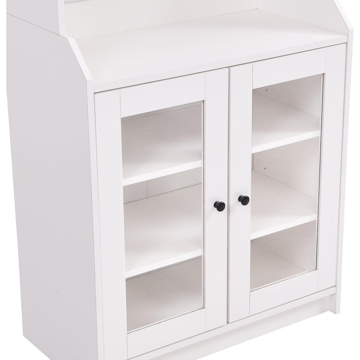 Elegant Tall Cabinet with Acrylic Board Door, Versatile Sideboard with Graceful Curves, Contemporary Bookshelf with Adjustable Shelves for Living Room, White