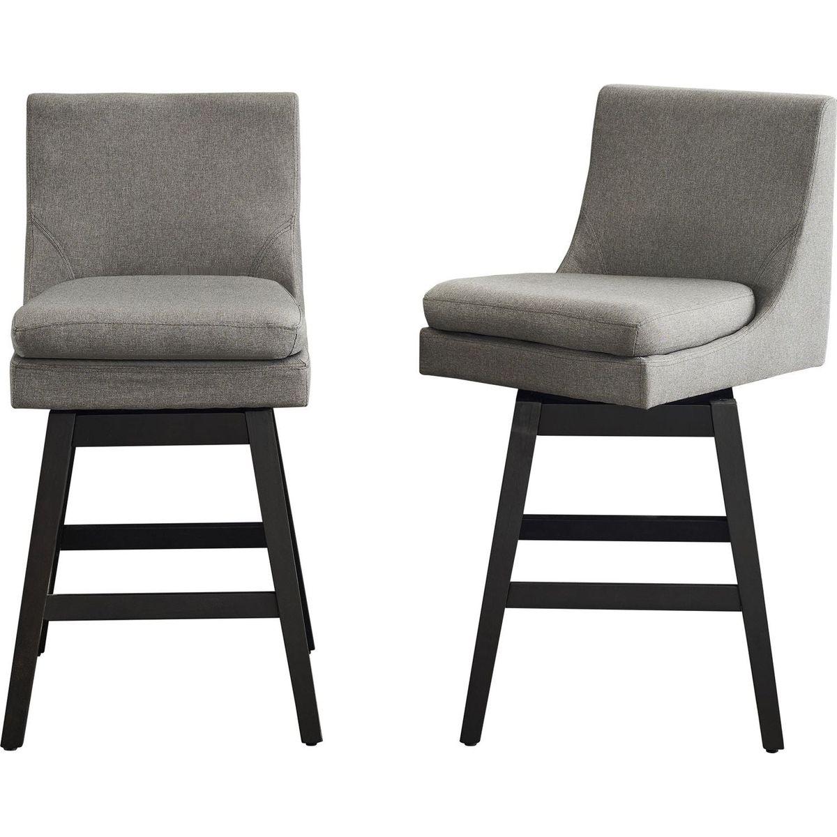 26" Upholstered Swivel Bar Stools Set of 2, Modern Linen Fabric High Back Counter Stools with Ergonomic Design and Wood Frame