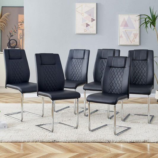 Modern Dining Chairs with Faux Leather Padded Seat Dining Living Room Chairs Upholstered Chair with Metal Legs Design for Kitchen, Living, Bedroom, Dining Room Side Chairs Set of 6 (Black+PU)