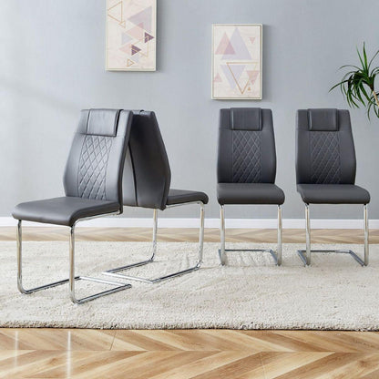 Modern Dining Chairs with Faux Leather Padded Seat Dining Living Room Chairs Upholstered Chair with Metal Legs Design for Kitchen, Living, Bedroom, Dining Room Side Chairs Set of 4 (Grey+PU)