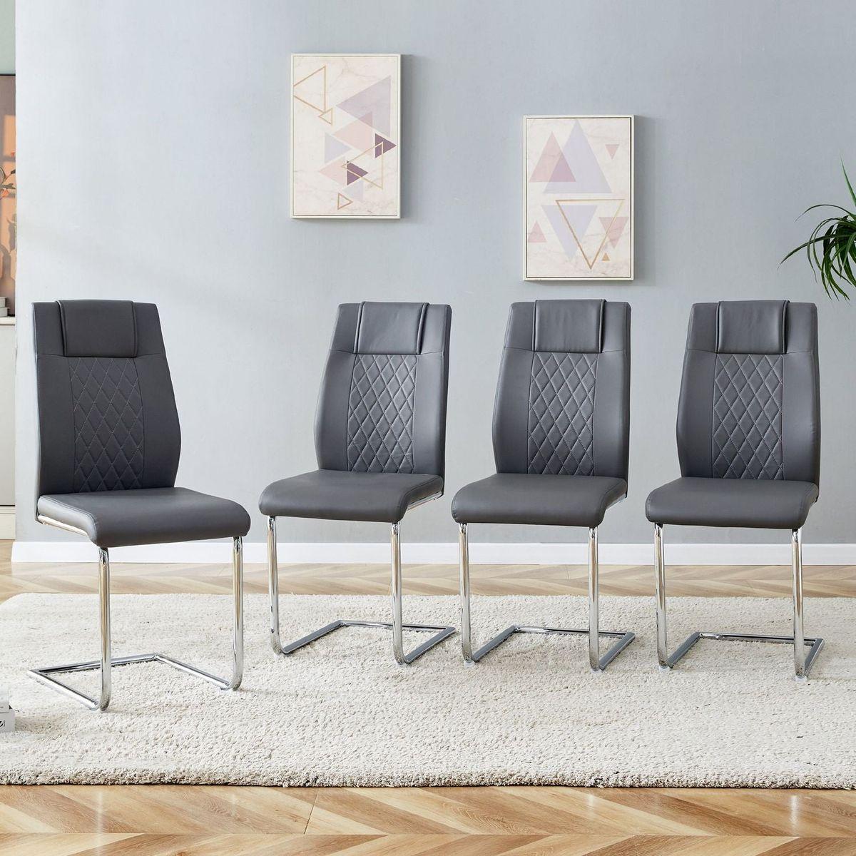 Modern Dining Chairs with Faux Leather Padded Seat Dining Living Room Chairs Upholstered Chair with Metal Legs Design for Kitchen, Living, Bedroom, Dining Room Side Chairs Set of 4 (Grey+PU)