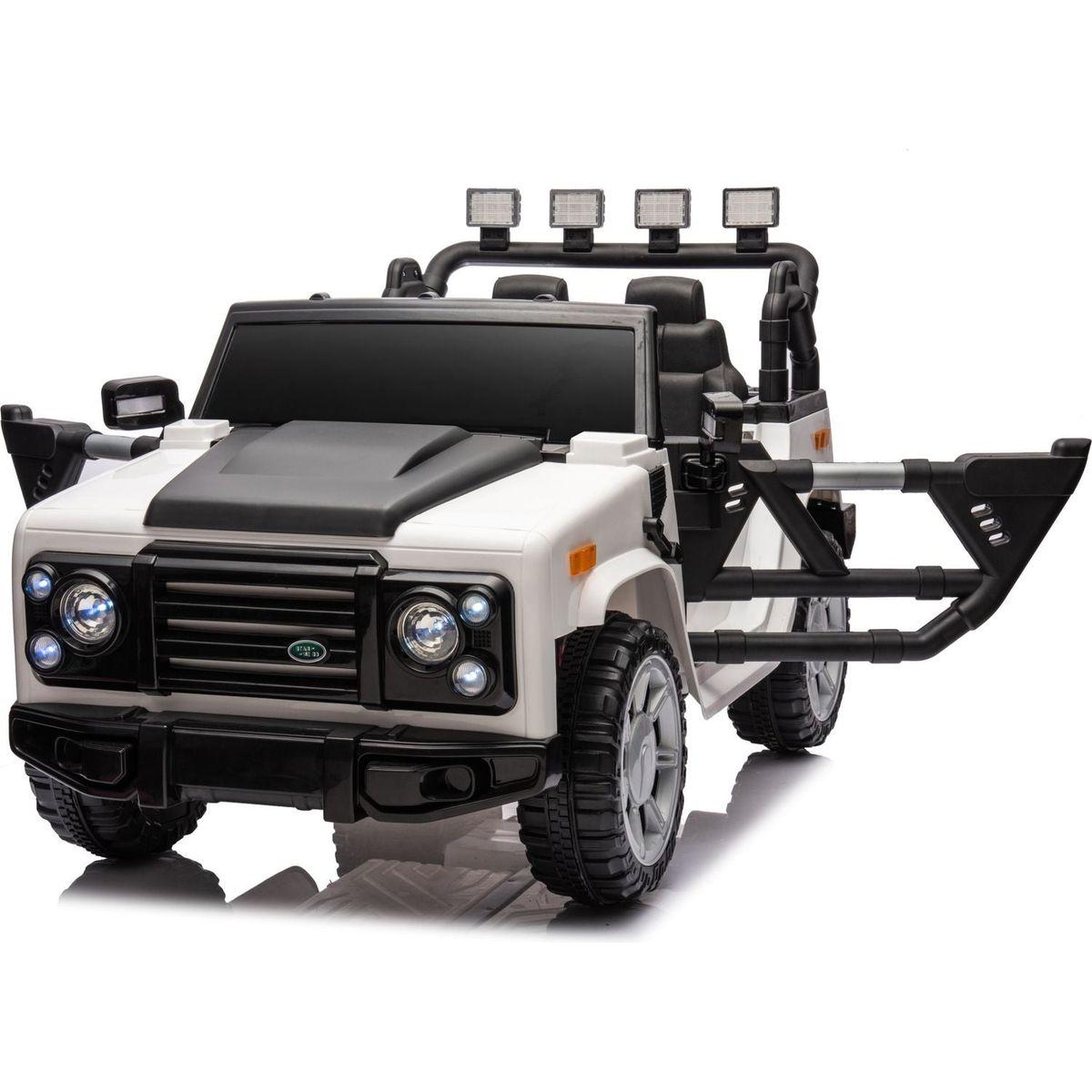 12v7a 30wx2 Four-wheel drive leather seat one button start,forward and backward, high and low speed, music, front light, power display, two doors can open, 2.4G R/C, seat belt four wheel absorber