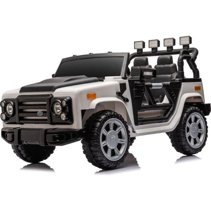 12v7a 30wx2 Four-wheel drive leather seat one button start,forward and backward, high and low speed, music, front light, power display, two doors can open, 2.4G R/C, seat belt four wheel absorber