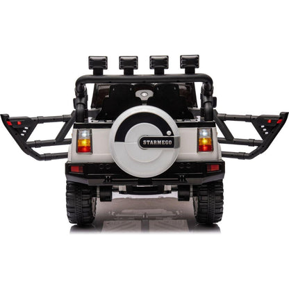 12v7a 30wx2 Four-wheel drive leather seat one button start,forward and backward, high and low speed, music, front light, power display, two doors can open, 2.4G R/C, seat belt four wheel absorber