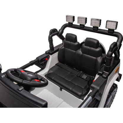 12v7a 30wx2 Four-wheel drive leather seat one button start,forward and backward, high and low speed, music, front light, power display, two doors can open, 2.4G R/C, seat belt four wheel absorber
