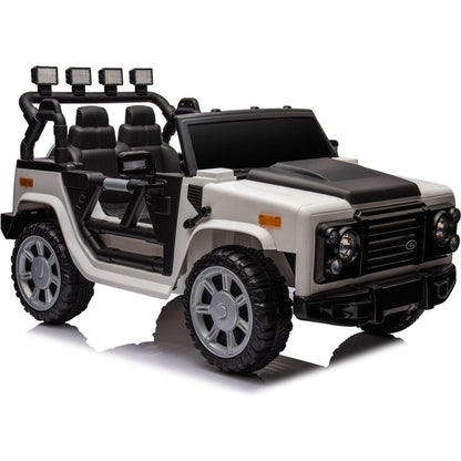 12v7a 30wx2 Four-wheel drive leather seat one button start,forward and backward, high and low speed, music, front light, power display, two doors can open, 2.4G R/C, seat belt four wheel absorber