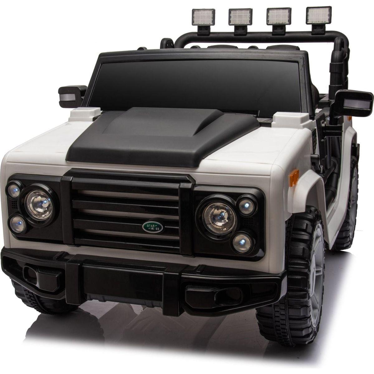 12v7a 30wx2 Four-wheel drive leather seat one button start,forward and backward, high and low speed, music, front light, power display, two doors can open, 2.4G R/C, seat belt four wheel absorber