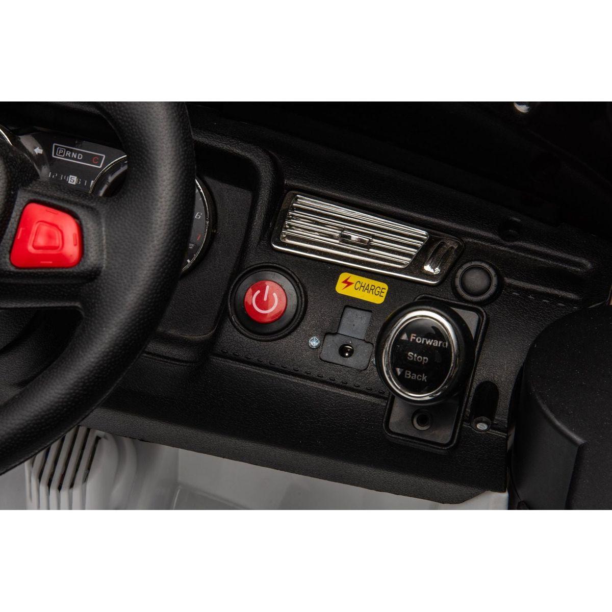 12v7a 30wx2 Four-wheel drive leather seat one button start,forward and backward, high and low speed, music, front light, power display, two doors can open, 2.4G R/C, seat belt four wheel absorber