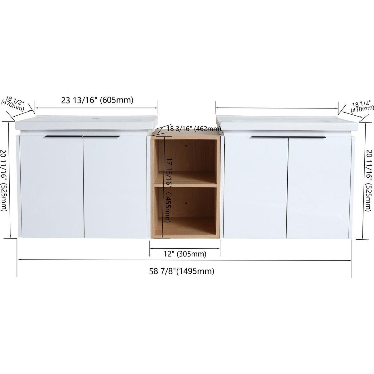 60 Inch Soft Close Doors Bathroom Vanity With Sink, and A Small Storage Shelves,BVC07460WHLTK