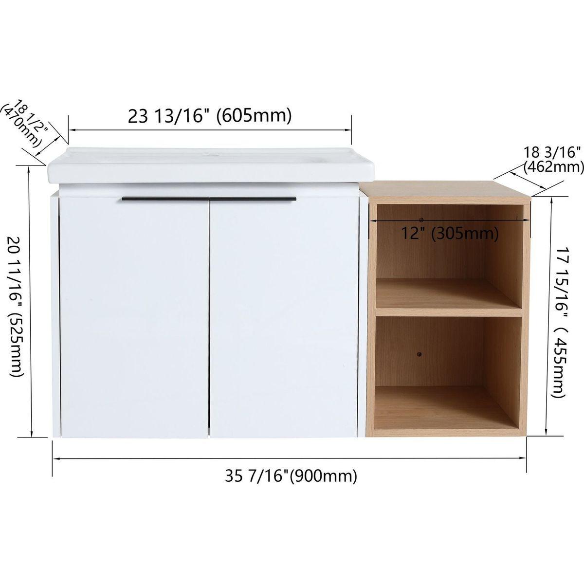 36 Inch Soft Close Doors Bathroom Vanity With Sink, and A Small Storage Shelves,BVC07436WHLTK