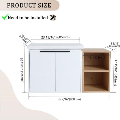 36 Inch Soft Close Doors Bathroom Vanity With Sink, and A Small Storage Shelves,BVC07436WHLTK