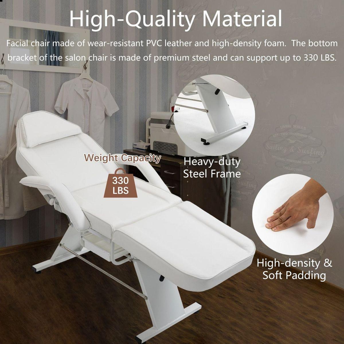 Massage Salon Tattoo Chair with Two Trays Esthetician Bed with Hydraulic Stool,Multi-Purpose 3-Section Facial Bed Table, Adjustable Beauty Barber Spa Beauty Equipment, White