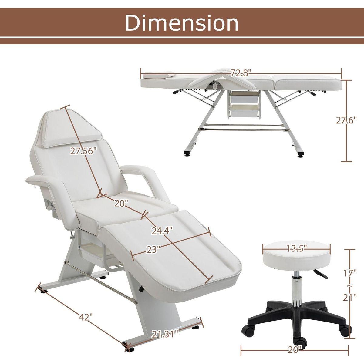 Massage Salon Tattoo Chair with Two Trays Esthetician Bed with Hydraulic Stool,Multi-Purpose 3-Section Facial Bed Table, Adjustable Beauty Barber Spa Beauty Equipment, White