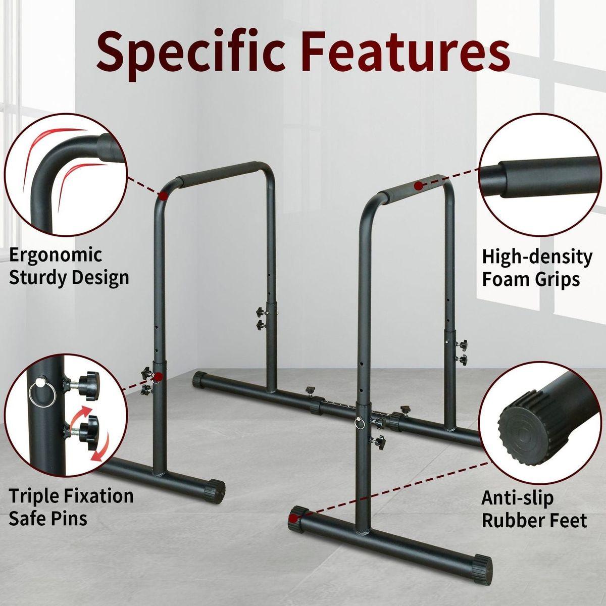 Power Tower Dip Station Pull Up Bar Stand Adjustable Height Heavy Duty Multi-Function Fitness Training Equipment