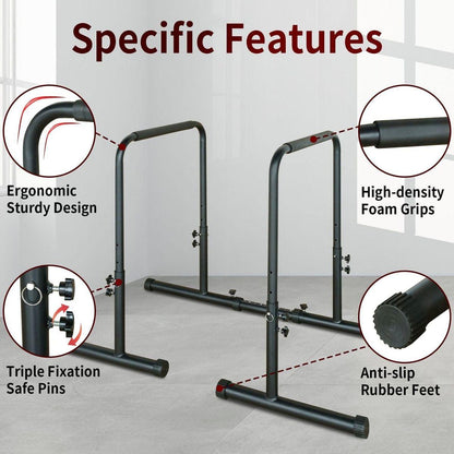 Power Tower Dip Station Pull Up Bar Stand Adjustable Height Heavy Duty Multi-Function Fitness Training Equipment