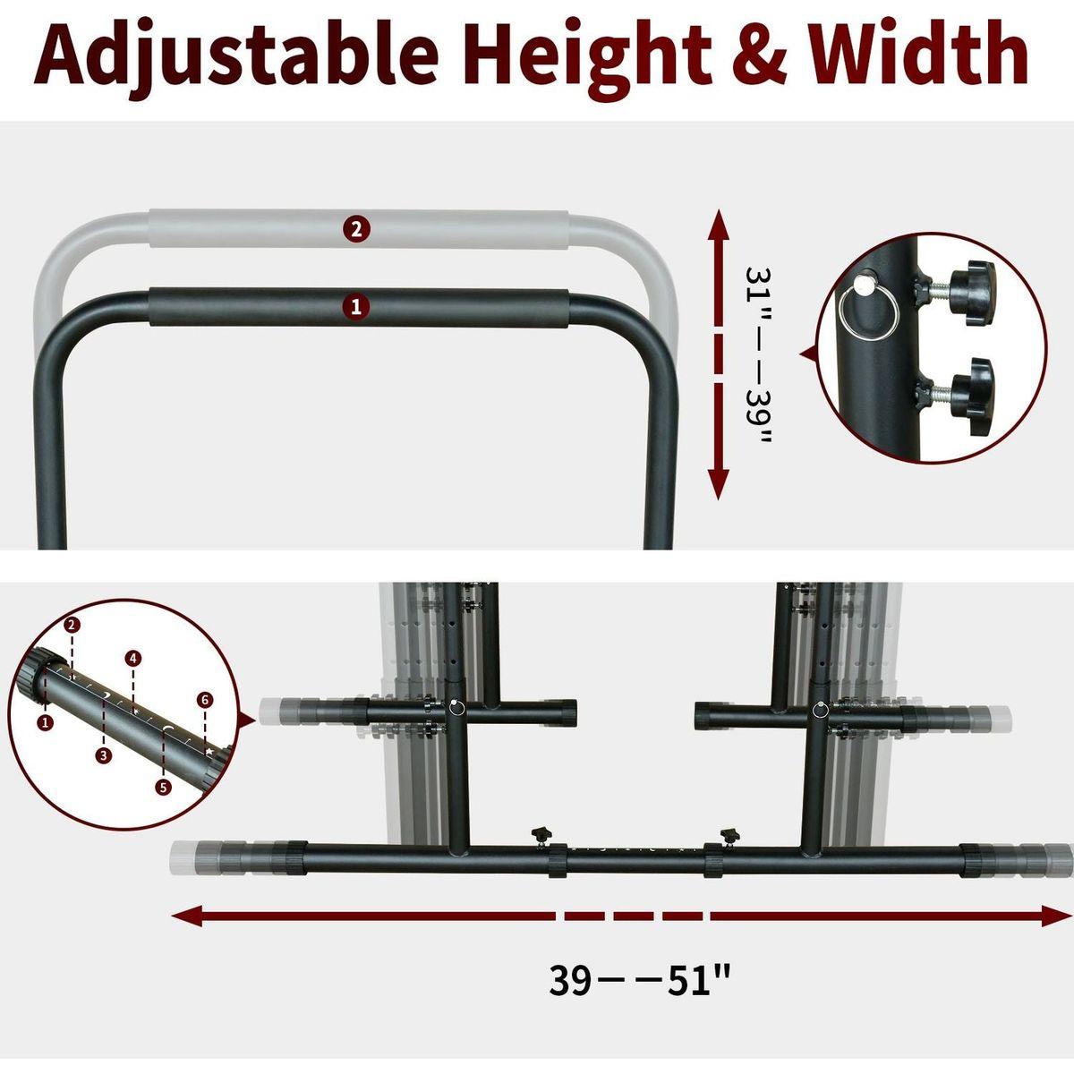 Power Tower Dip Station Pull Up Bar Stand Adjustable Height Heavy Duty Multi-Function Fitness Training Equipment