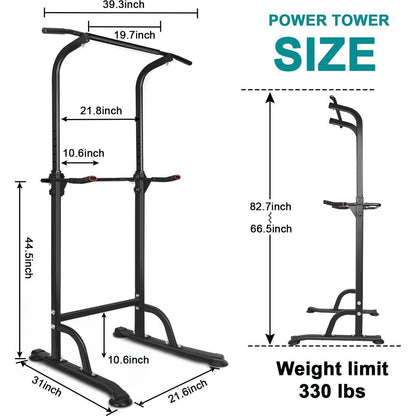 Power Tower Workout Dip Station Pull Up Bar, Height Adjustable Multi-Function Dip Stand for Home Gym Strength Training Fitness Equipment