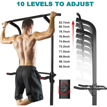 Power Tower Workout Dip Station Pull Up Bar, Height Adjustable Multi-Function Dip Stand for Home Gym Strength Training Fitness Equipment