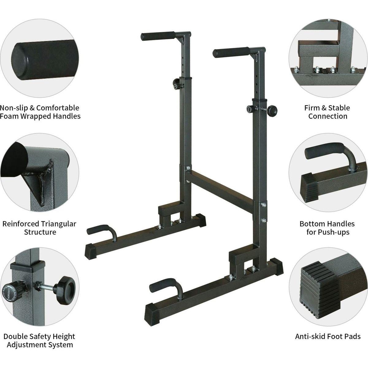 Power Tower Dip Station with Bench Pull Up Bar Stand Adjustable Height Heavy Duty Multi-Function Fitness Training Equipment