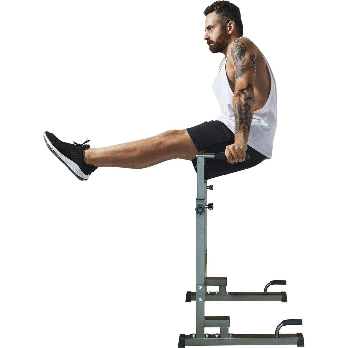 Power Tower Dip Station with Bench Pull Up Bar Stand Adjustable Height Heavy Duty Multi-Function Fitness Training Equipment