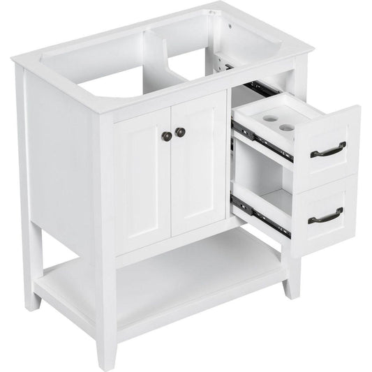 30" Bathroom Vanity without Sink Top, Cabinet Base Only, Vanity with Multi-Functional Drawer, White