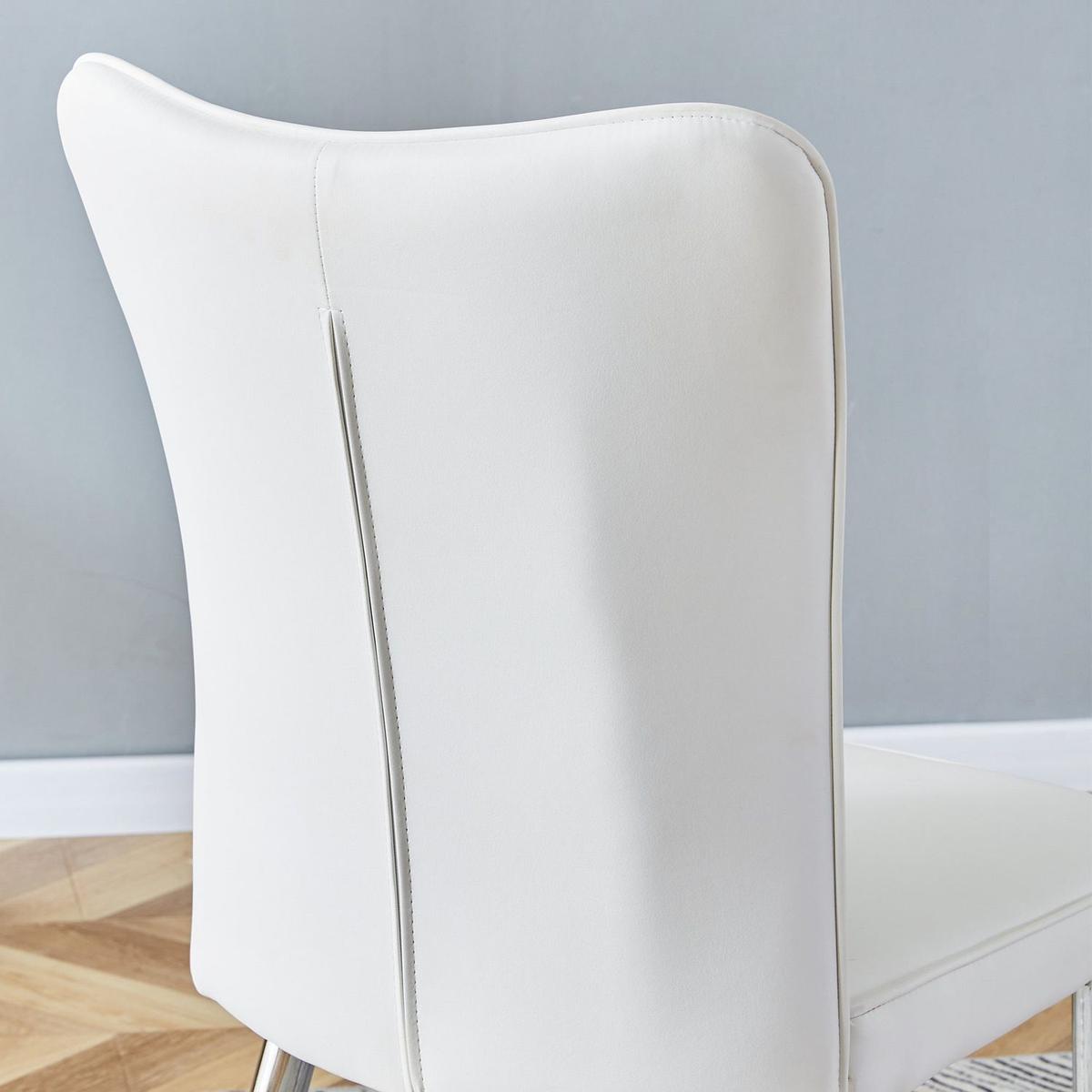 Modern minimalist dining chairs, office chairs. 2-piece set of white PU seats with silver metal legs. Suitable for restaurants, living rooms, and offices.