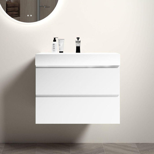 Alice 30" White Bathroom Vanity with Sink, Large Storage Wall Mounted Floating Bathroom Vanity for Modern Bathroom, One-Piece White Sink Basin without Drain and Faucet, Pre-assembled