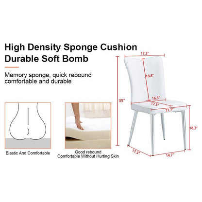 Modern minimalist dining chairs, office chairs. 2-piece set of white PU seats with silver metal legs. Suitable for restaurants, living rooms, and offices.