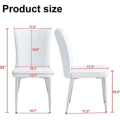 Modern minimalist dining chairs, office chairs. 2-piece set of white PU seats with silver metal legs. Suitable for restaurants, living rooms, and offices.