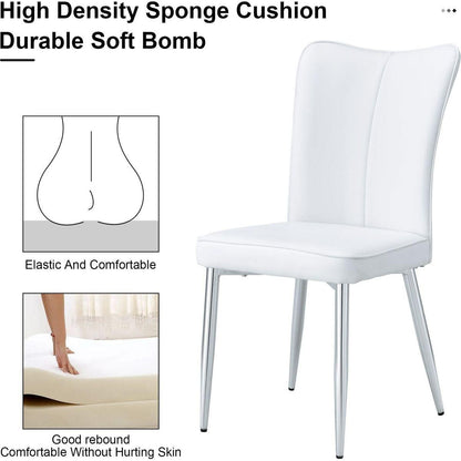 Modern minimalist dining chairs, office chairs. 2-piece set of white PU seats with silver metal legs. Suitable for restaurants, living rooms, and offices.