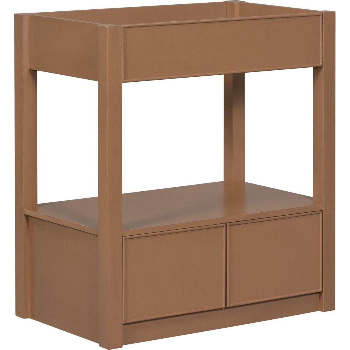 30" Bathroom Vanity without Sink Top, Cabinet Base Only, Open Storage Shelf and Two Drawers, Brown